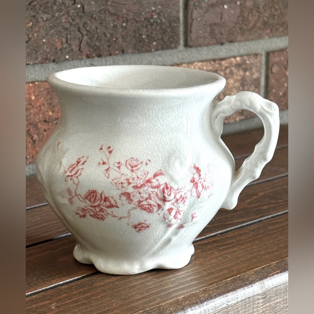 Antique Wheeling Pottery "La Belle" Shaving Mug - Pink Floral (c. 1893)